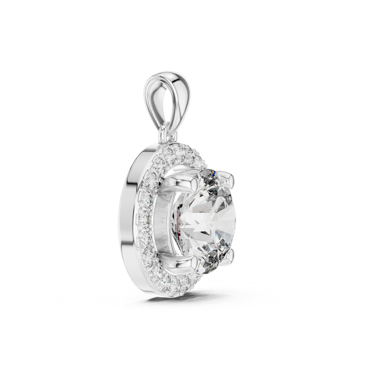 9mm Round Moissanite Double-Halo Pendant Necklace – 925 Sterling Silver, 18K Gold Vermeil