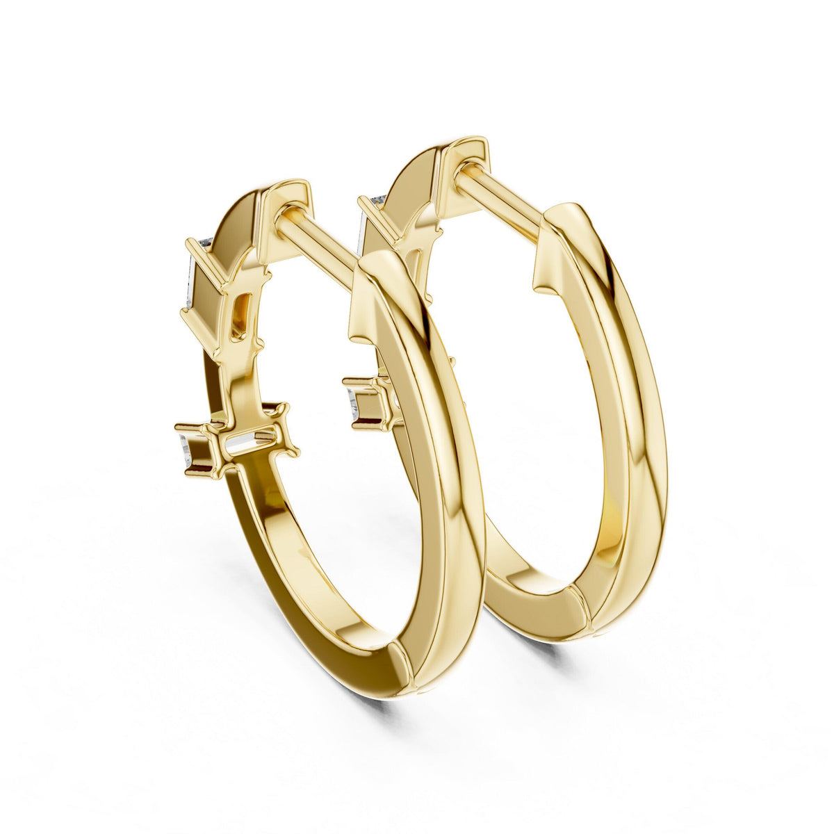 Baguette Moissanite Station Hoop Earrings – 925 Sterling Silver, 18K Gold Vermeil