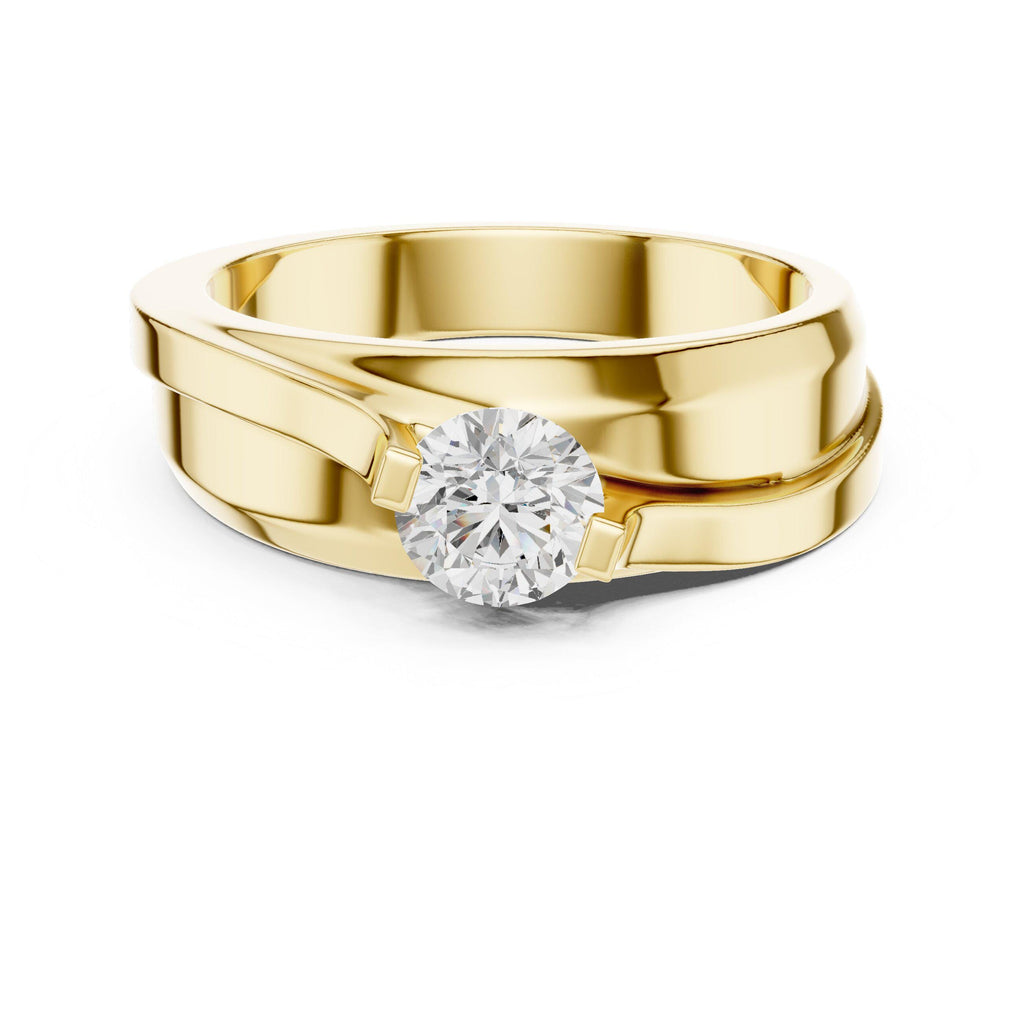 Men's Round Moissanite Ring, Offset Double Band – 925 Sterling Silver, 18K Gold Vermeil