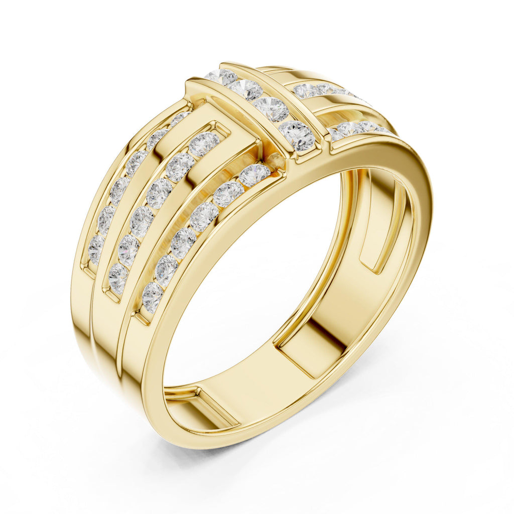 Men's Triple-Row Band with Pavé Moissanite Bar – 925 Sterling Silver, 18K Gold Vermeil
