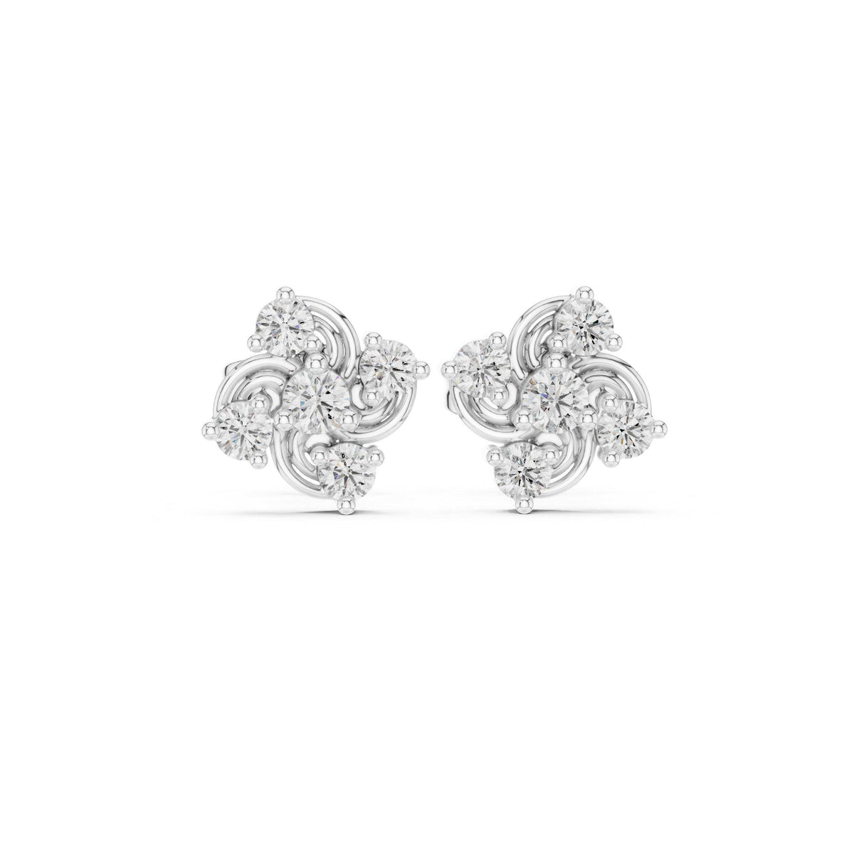 Moissanite Swirl Cluster Stud Earrings – 925 Sterling Silver, 18K Gold Vermeil