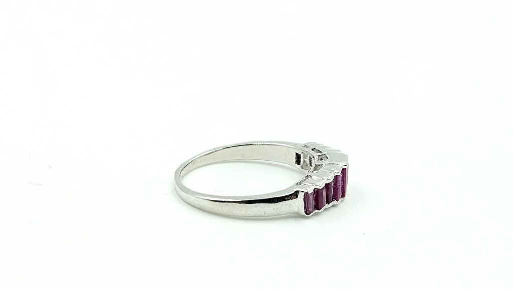 Channel-Set Ruby Band Ring – 925 Sterling Silver, 18K White Gold Vermeil