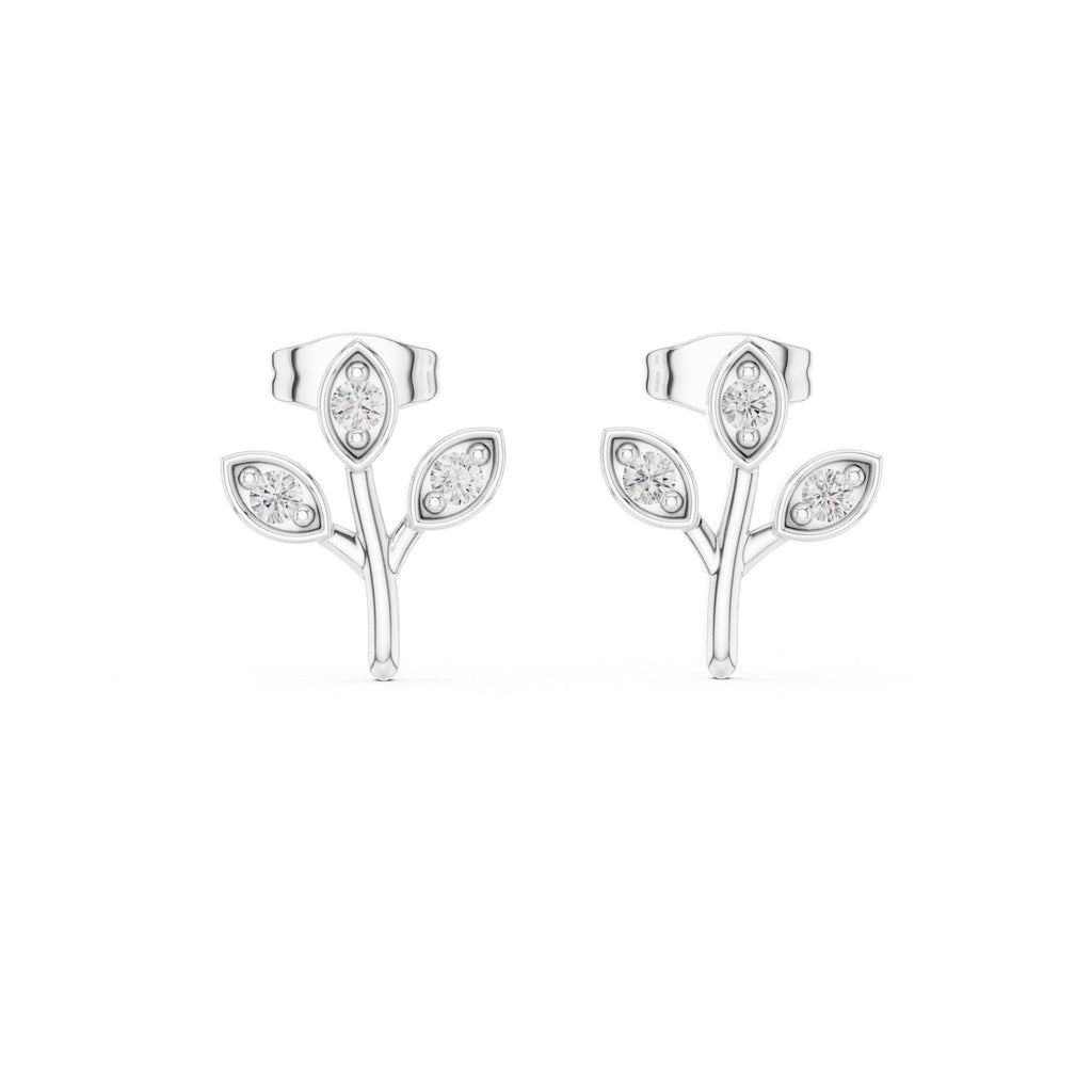 Moissanite Leaf Sprig Stud Earrings – 925 Sterling Silver, 18K Gold Vermeil