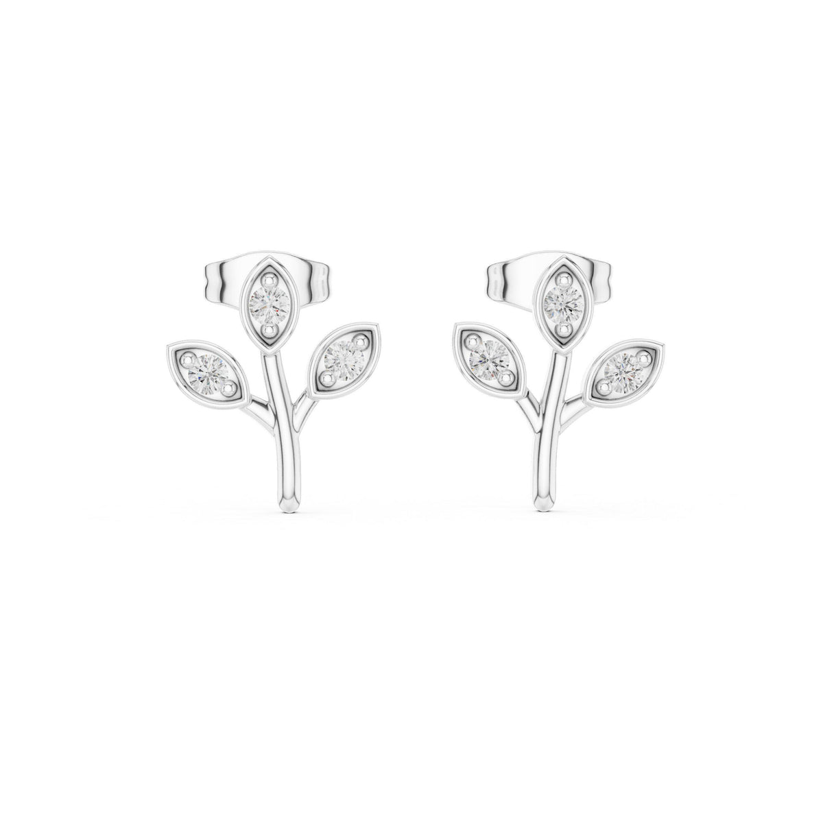 Moissanite Leaf Sprig Stud Earrings – 925 Sterling Silver, 18K Gold Vermeil