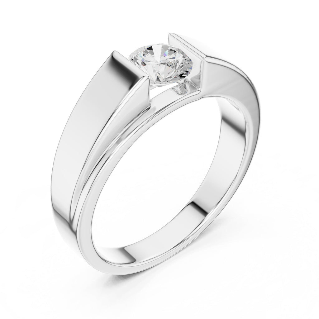 Men's 6mm Round Moissanite Ring, Modern Band – 925 Sterling Silver, 18K Gold Vermeil