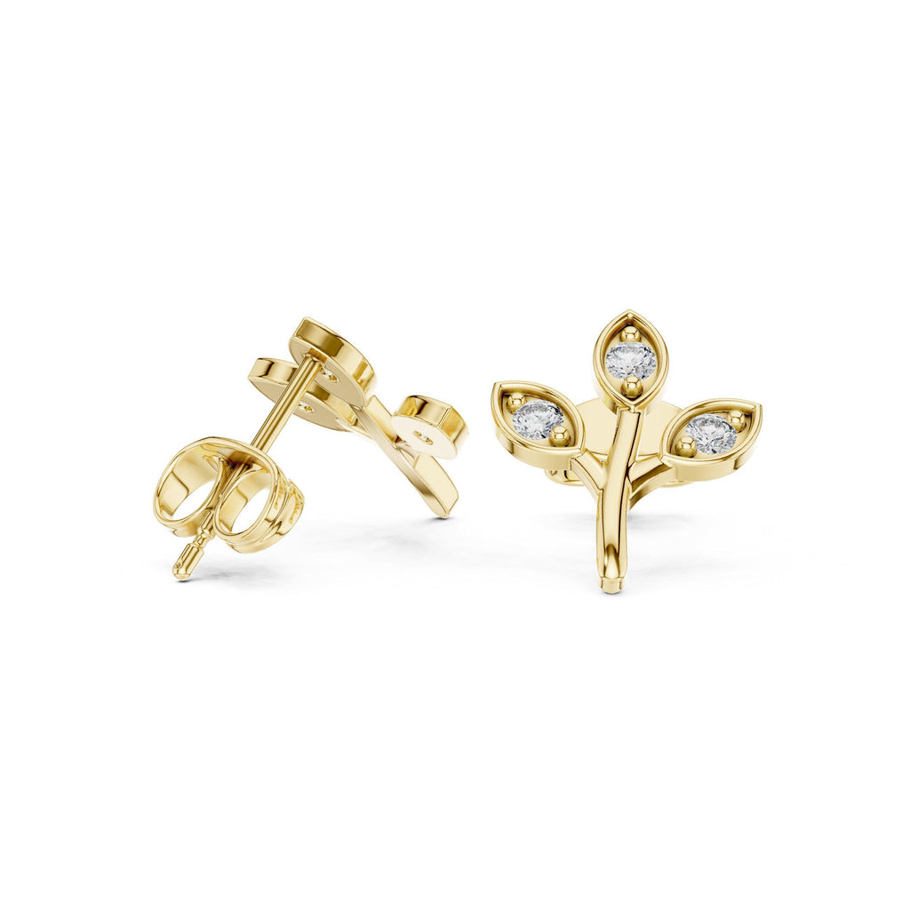 Moissanite Leaf Sprig Stud Earrings – 925 Sterling Silver, 18K Gold Vermeil
