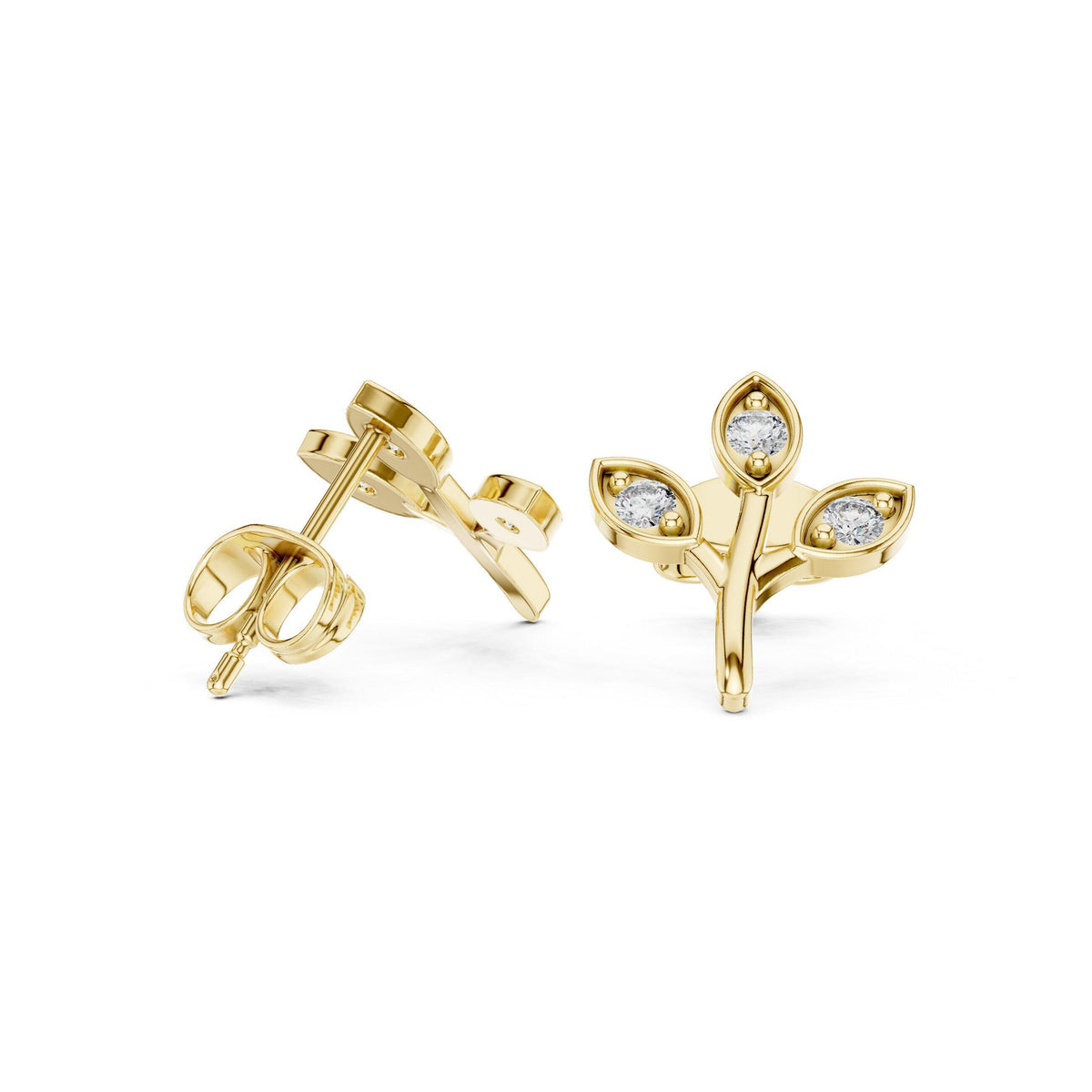 Moissanite Leaf Sprig Stud Earrings – 925 Sterling Silver, 18K Gold Vermeil