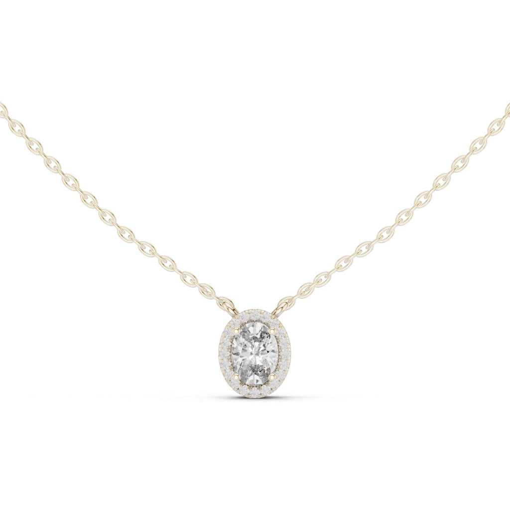 Oval Moissanite Halo Pendant Necklace – 925 Sterling Silver, 18K Gold Vermeil