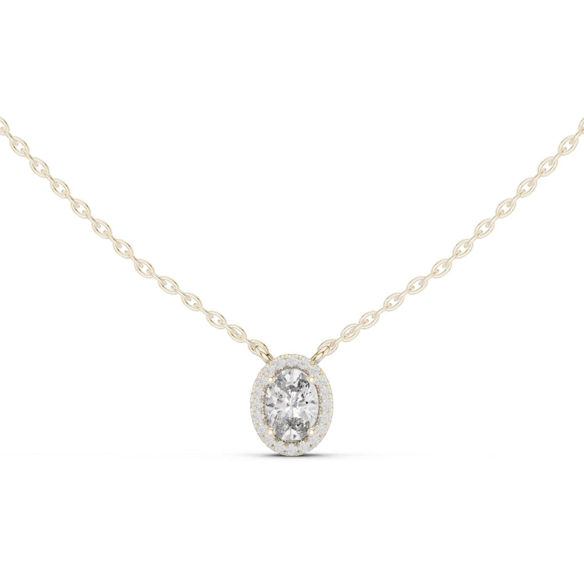 Oval Moissanite Halo Pendant Necklace – 925 Sterling Silver, 18K Gold Vermeil