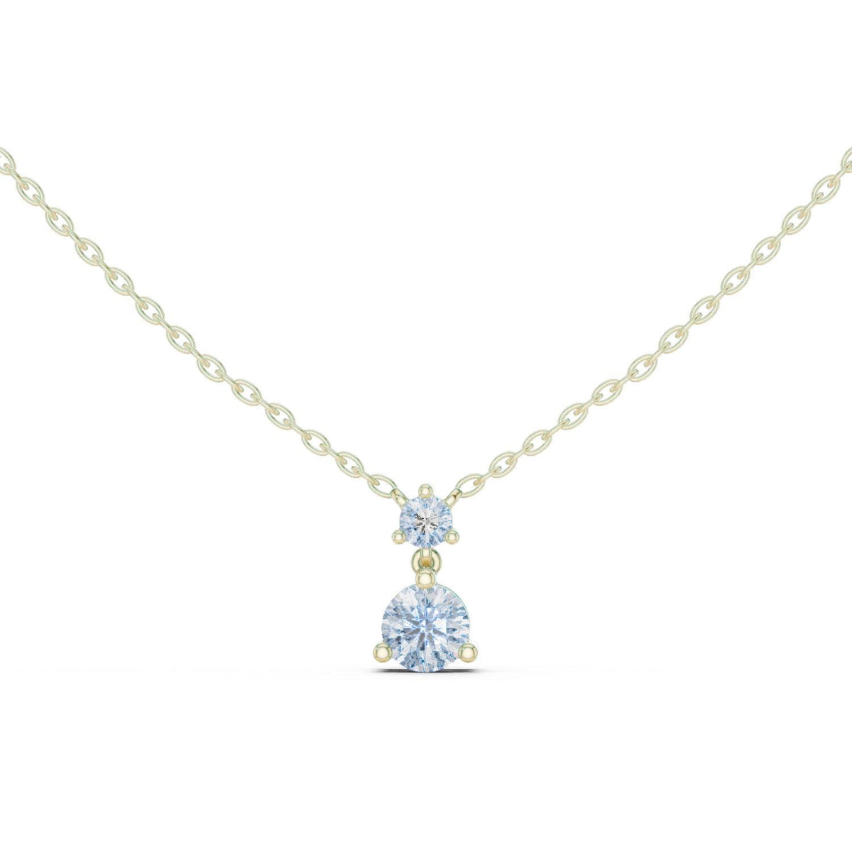 Round Moissanite Two-Stone Drop Pendant Necklace – 925 Sterling Silver, 18K Gold Vermeil