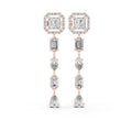 Princess Halo Moissanite Linear Drop Earrings – 925 Sterling Silver, 18K Rose Gold Vermeil