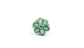 Pear Emerald Flower Ring with Diamond Centre – 925 Sterling Silver, 18K White Gold Vermeil
