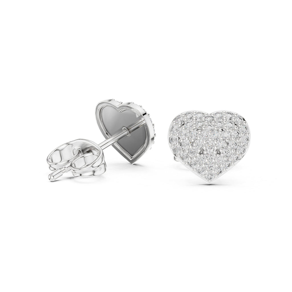 Moissanite Pavé Heart Stud Earrings – 925 Sterling Silver, 18K Gold Vermeil