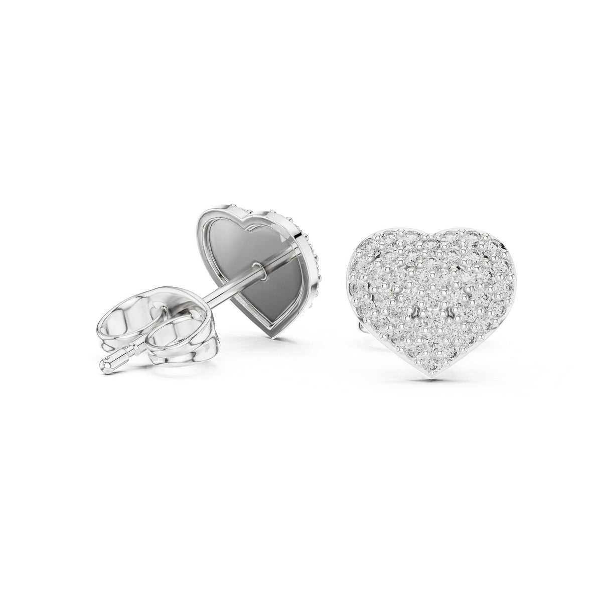 Moissanite Pavé Heart Stud Earrings – 925 Sterling Silver, 18K Gold Vermeil