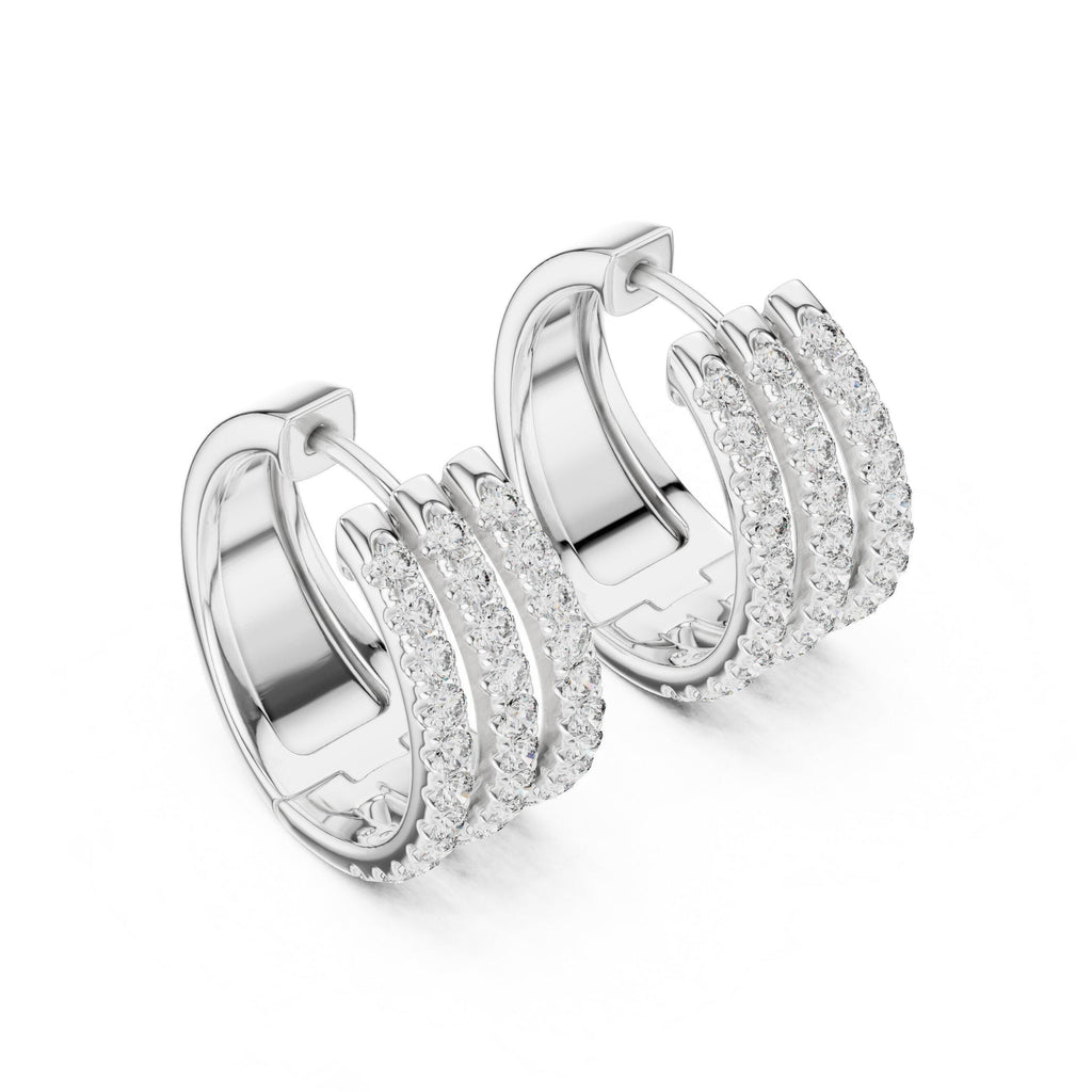 Moissanite Pavé Triple-Row Huggie Hoop Earrings – 925 Sterling Silver, 18K Gold Vermeil