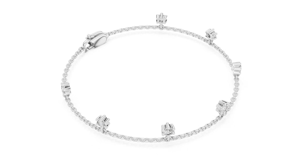 3mm Round Moissanite Station Charm Bracelet – 925 Sterling Silver, 18K Gold Vermeil