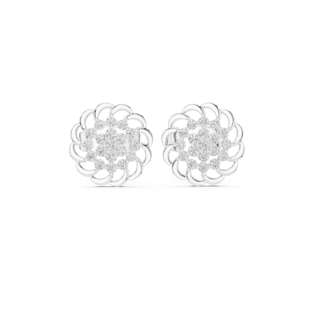 Moissanite Open Petal Medallion Stud Earrings – 925 Sterling Silver, 18K Gold Vermeil