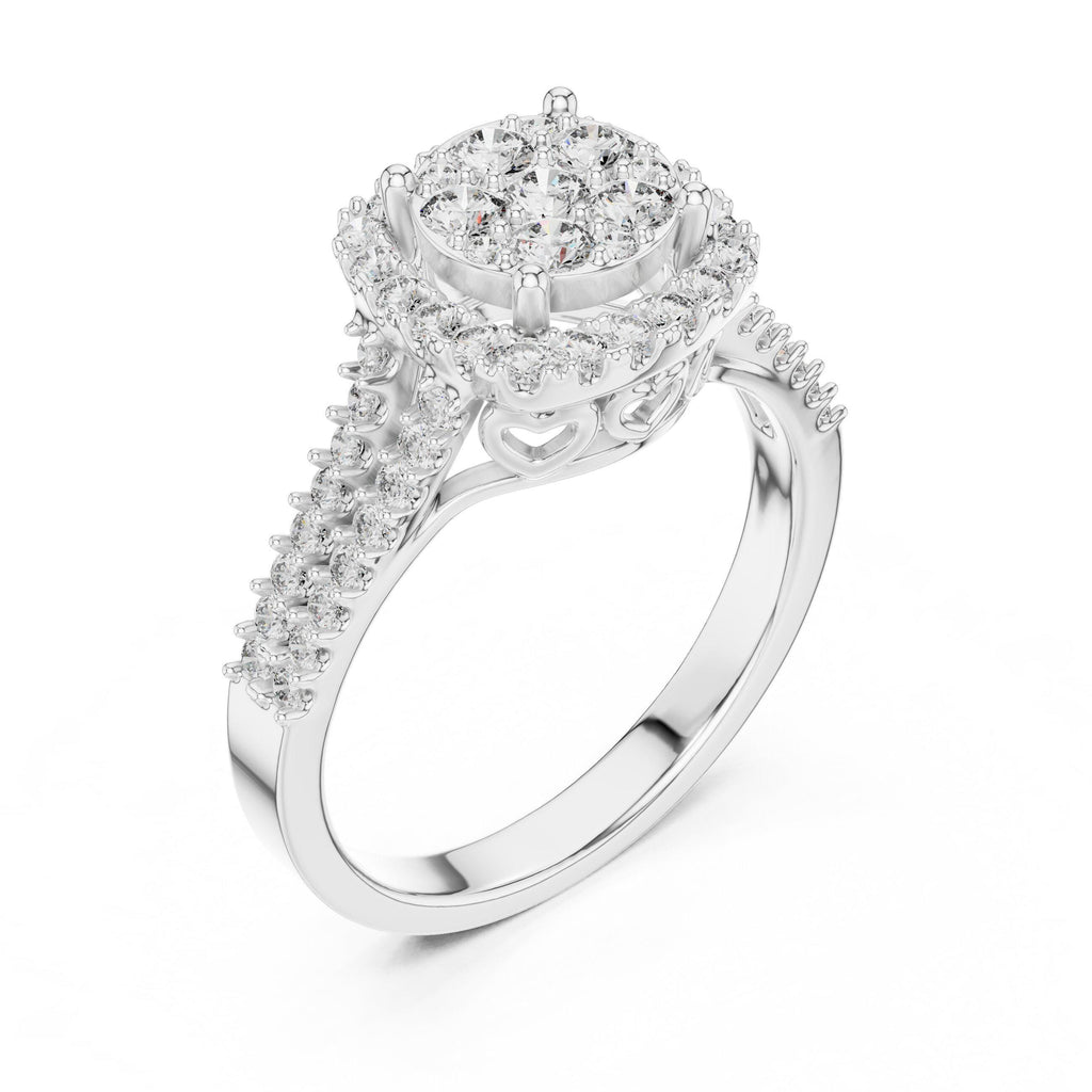 Cushion-Cluster Moissanite Halo Ring with Split Pavé Band – 925 Sterling Silver, 18K Gold Vermeil