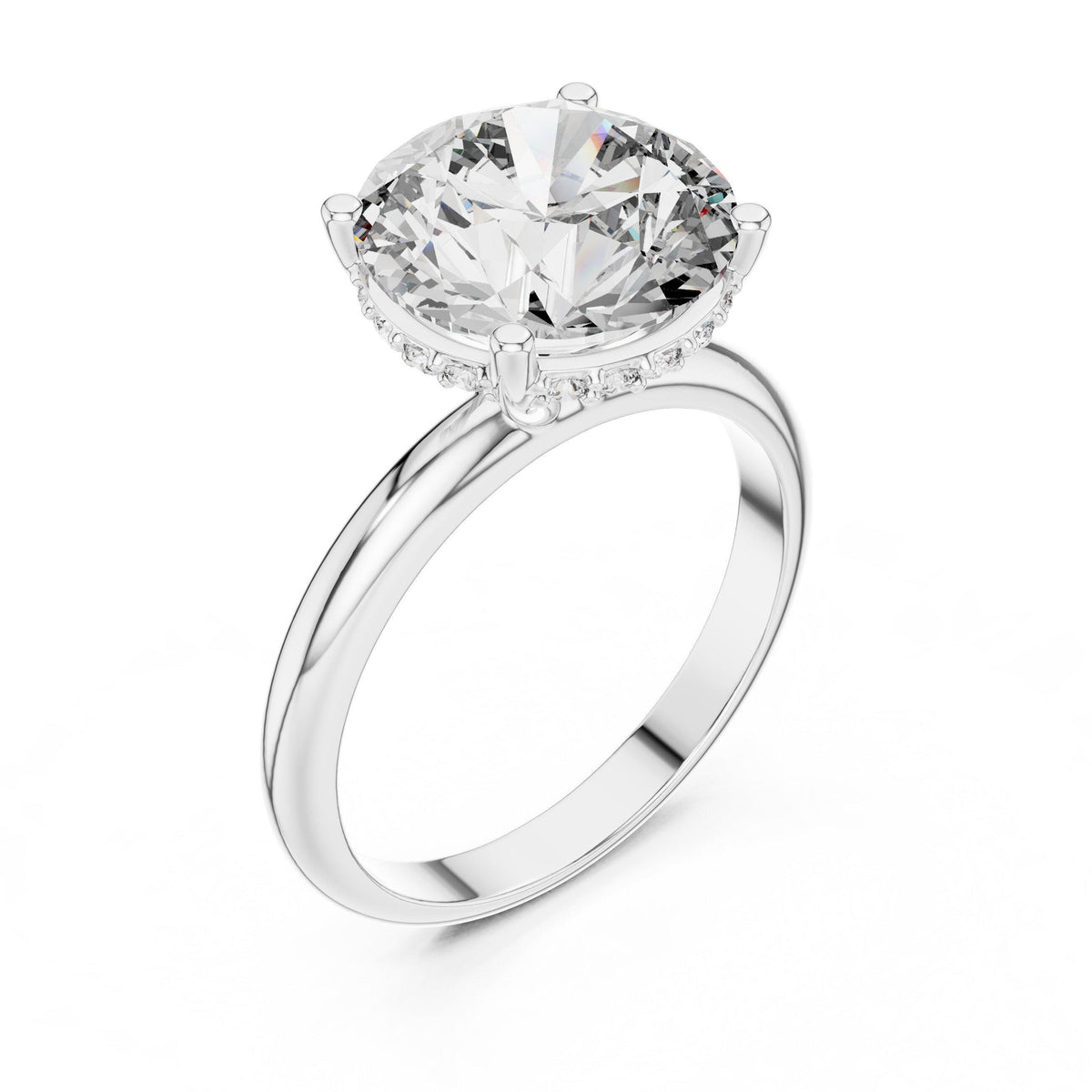 Round Moissanite Solitaire Ring with Slim Band and Hidden Halo – 925 Sterling Silver, 18K Gold Vermeil