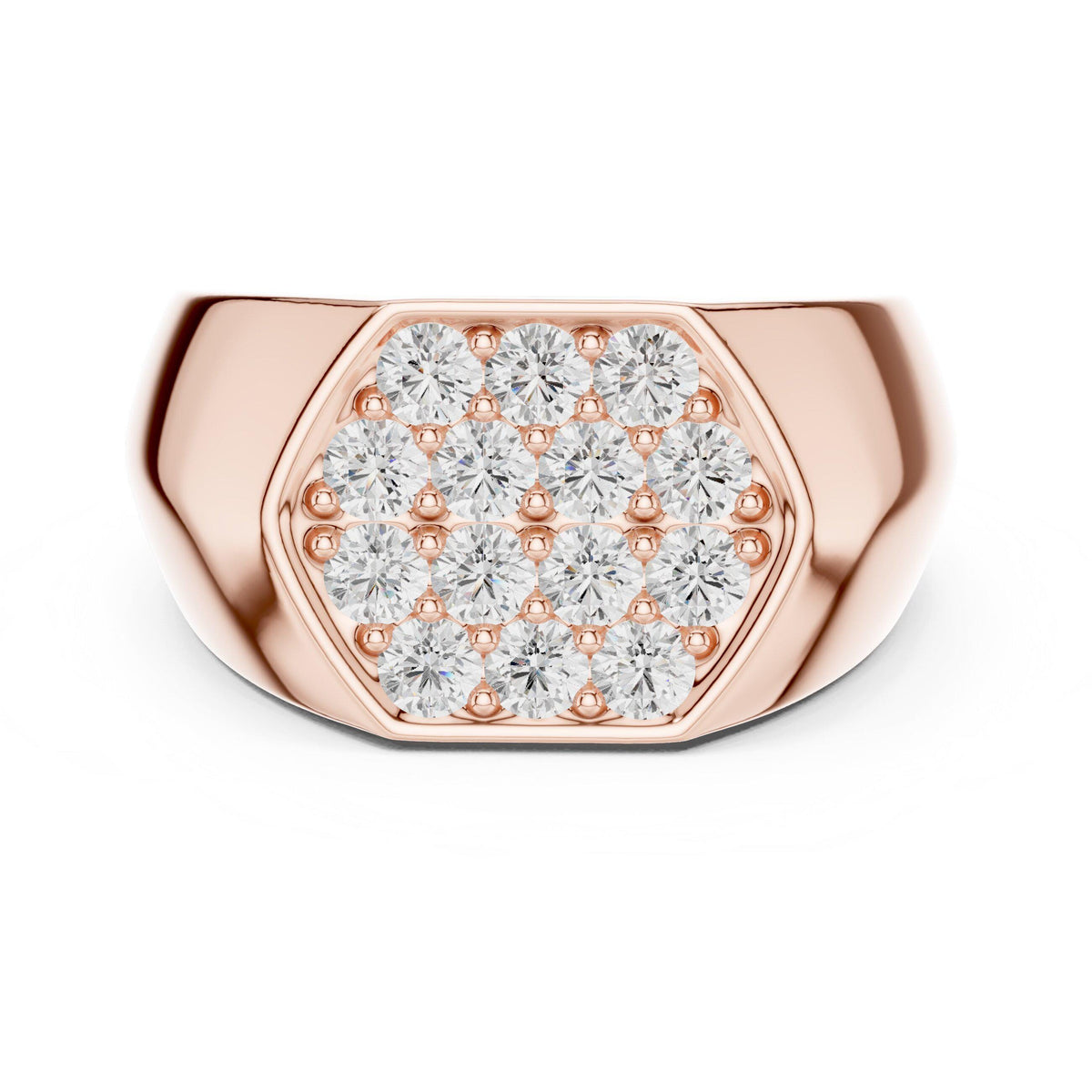 Men's Hexagon Pavé Moissanite Signet Ring – 925 Sterling Silver, 18K Gold Vermeil