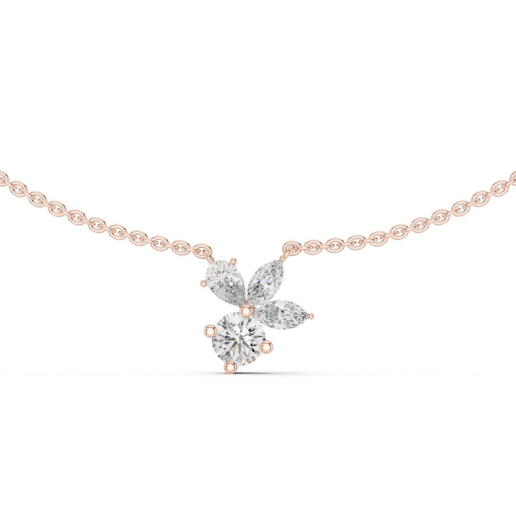 Pear, Marquise & Round Moissanite Cluster Pendant Necklace – 925 Sterling Silver, 18K Gold Vermeil