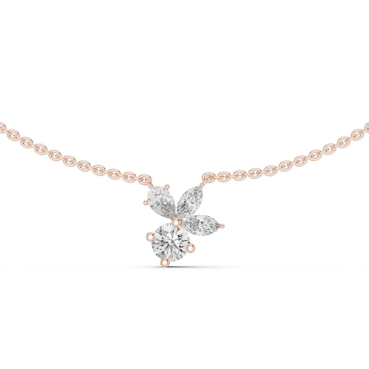 Pear, Marquise & Round Moissanite Cluster Pendant Necklace – 925 Sterling Silver, 18K Gold Vermeil
