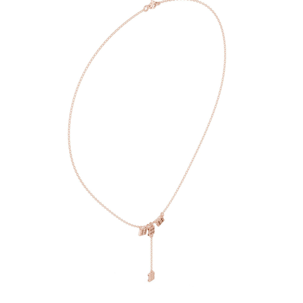 Baguette Moissanite Lariat Necklace – 925 Sterling Silver, 18K Gold Vermeil