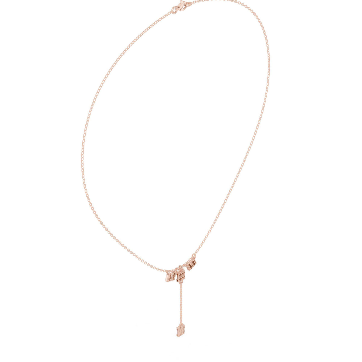 Baguette Moissanite Lariat Necklace – 925 Sterling Silver, 18K Gold Vermeil