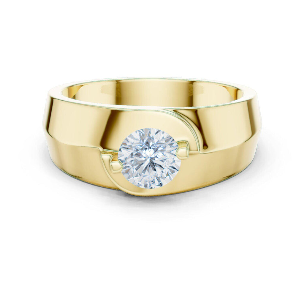 Men's Round Moissanite Ring, Tapered Wide Band – 925 Sterling Silver, 18K Gold Vermeil