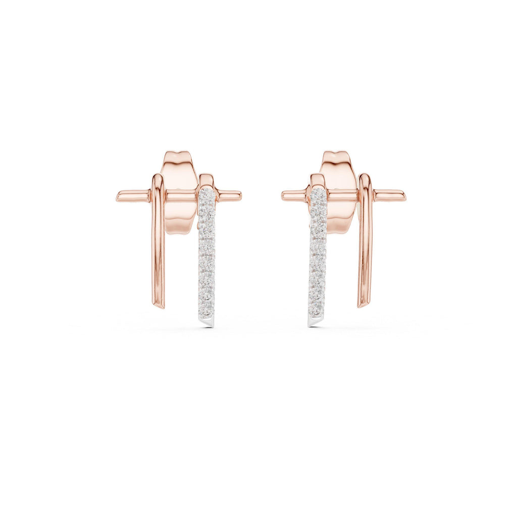 Moissanite Pavé Bar Front-Back Earrings – 925 Sterling Silver, 18K Gold Vermeil