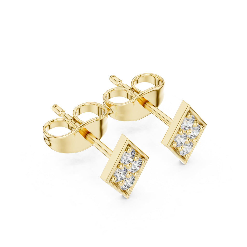 Moissanite Pavé Diamond-Shape Stud Earrings – 925 Sterling Silver, 18K Gold Vermeil