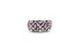 Wide Mixed-Cut Ruby & Diamond Band Ring – 925 Sterling Silver, 18K White Gold Vermeil