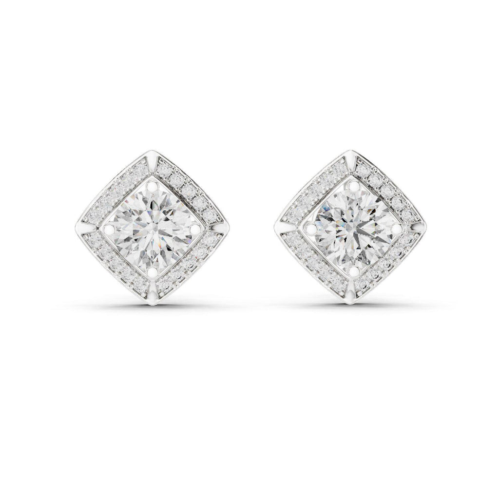 Square Halo Round Moissanite Stud Earrings – 925 Sterling Silver, 18K Gold Vermeil