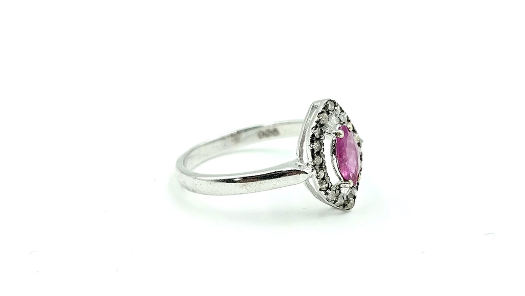 Marquise Ruby Halo Ring – 925 Sterling Silver, 18K White Gold Vermeil