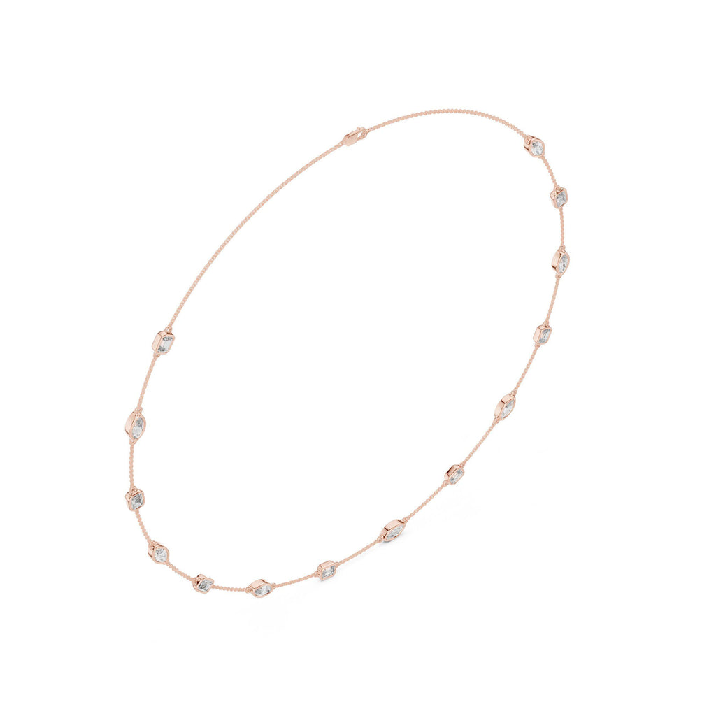 Emerald-Cut & Marquise Moissanite Bezel Station Necklace – 925 Sterling Silver, 18K Gold Vermeil