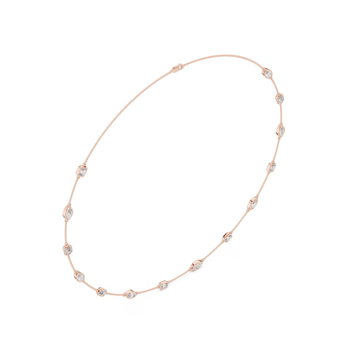 Emerald-Cut & Marquise Moissanite Bezel Station Necklace – 925 Sterling Silver, 18K Gold Vermeil