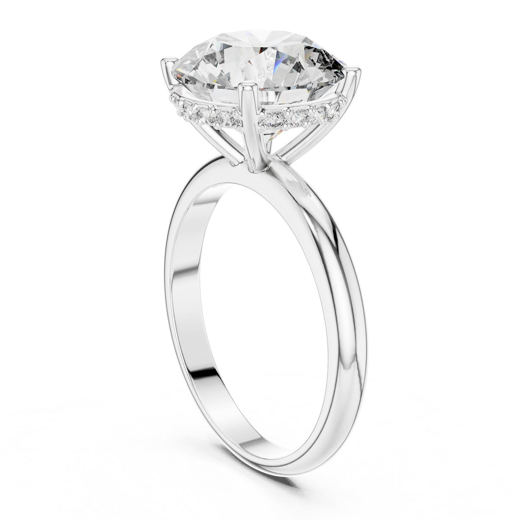 Round Moissanite Solitaire Ring with Slim Band and Hidden Halo – 925 Sterling Silver, 18K Gold Vermeil