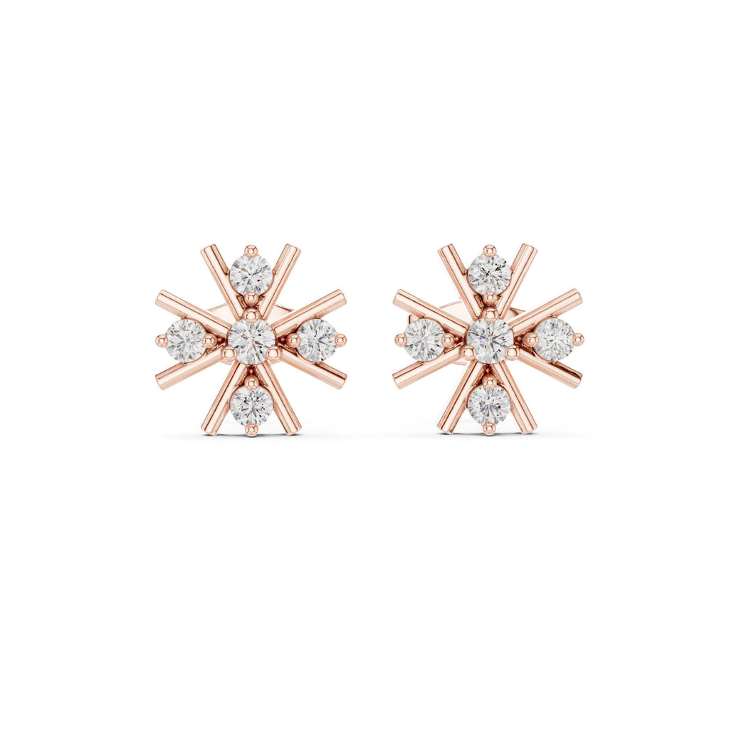 Moissanite Snowflake Stud Earrings – 925 Sterling Silver, 18K Gold Vermeil
