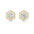 Hexagon Halo Round Moissanite Stud Earrings – 925 Sterling Silver, 18K Gold Vermeil