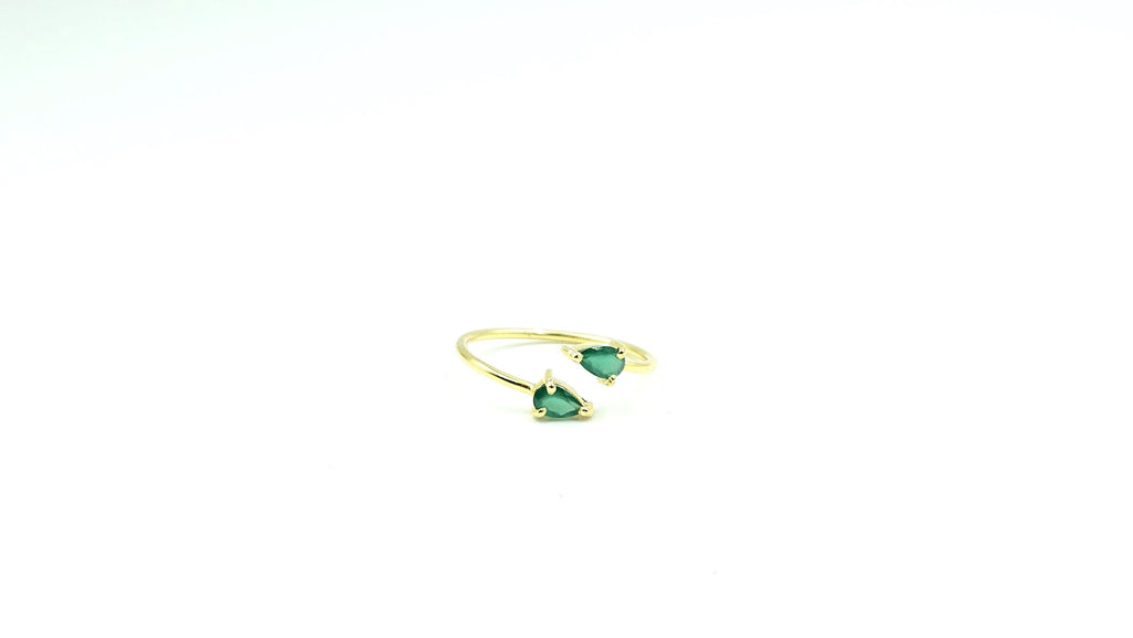 Pear Emerald Bypass Ring – 925 Sterling Silver, 18K Gold Vermeil