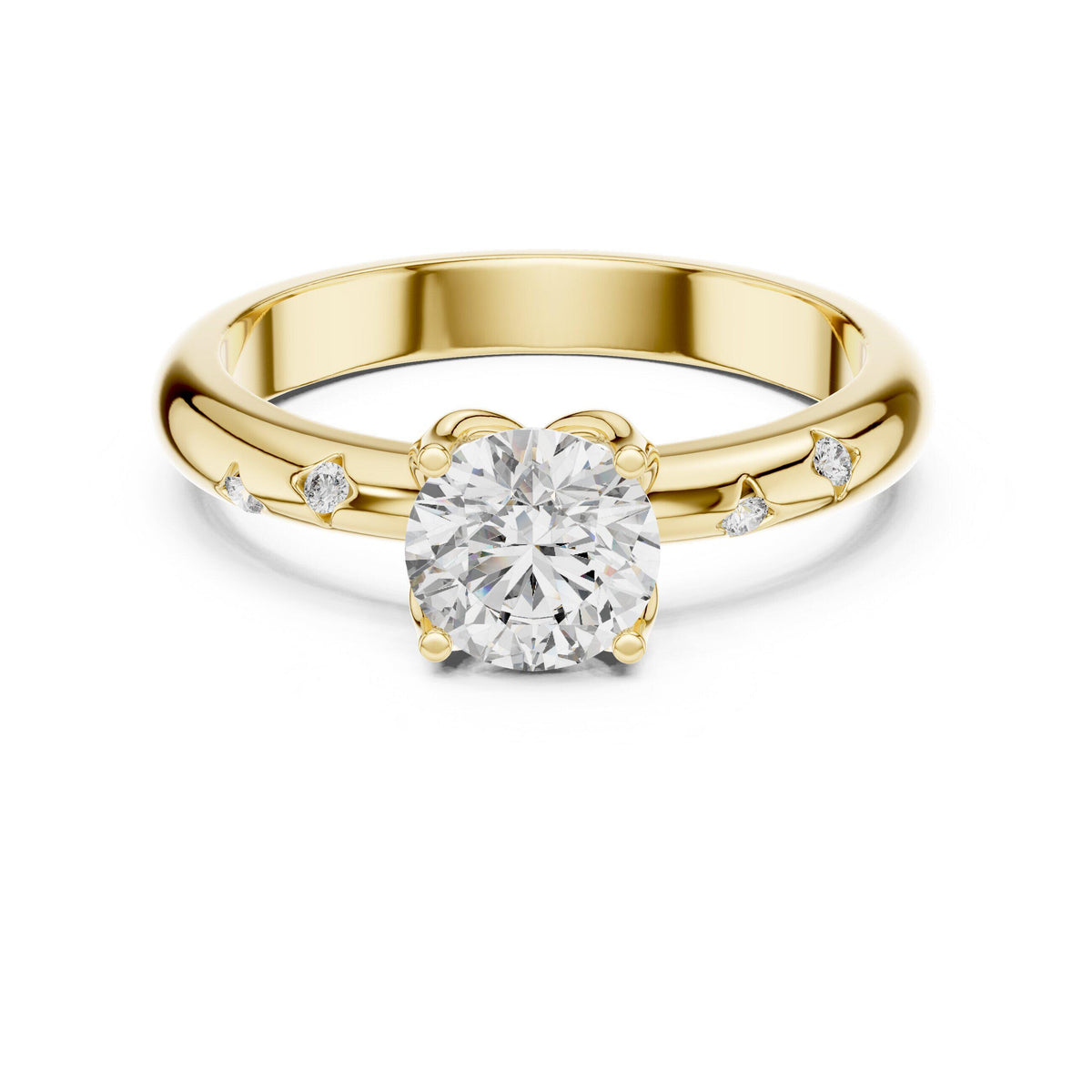Round Moissanite Solitaire Ring with Side Accents, 6mm – 925 Sterling Silver, 18K Gold Vermeil