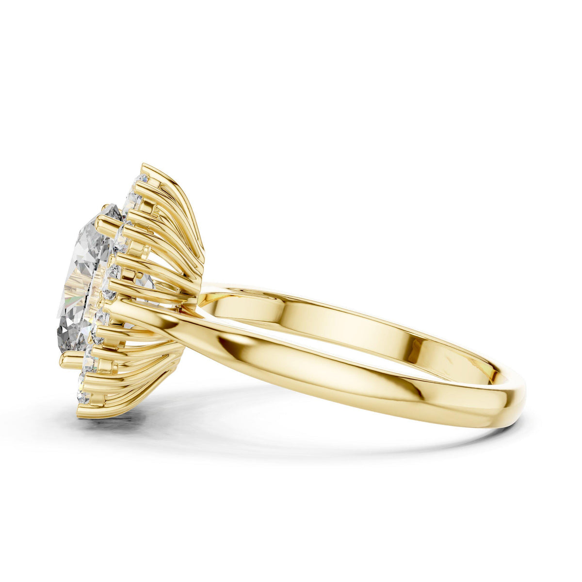 Oval Moissanite Floral Cluster Halo Ring, 7x9mm – 925 Sterling Silver, 18K Gold Vermeil