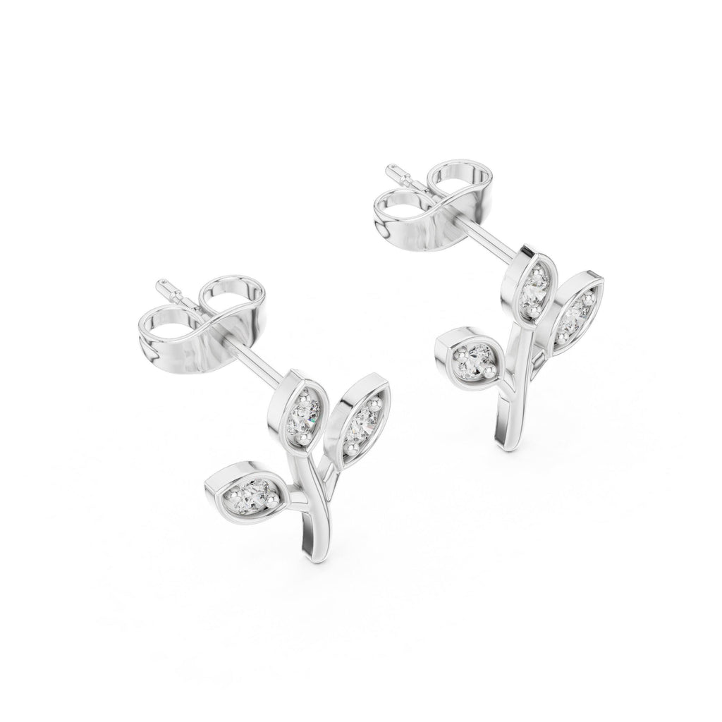 Moissanite Leaf Sprig Stud Earrings – 925 Sterling Silver, 18K Gold Vermeil