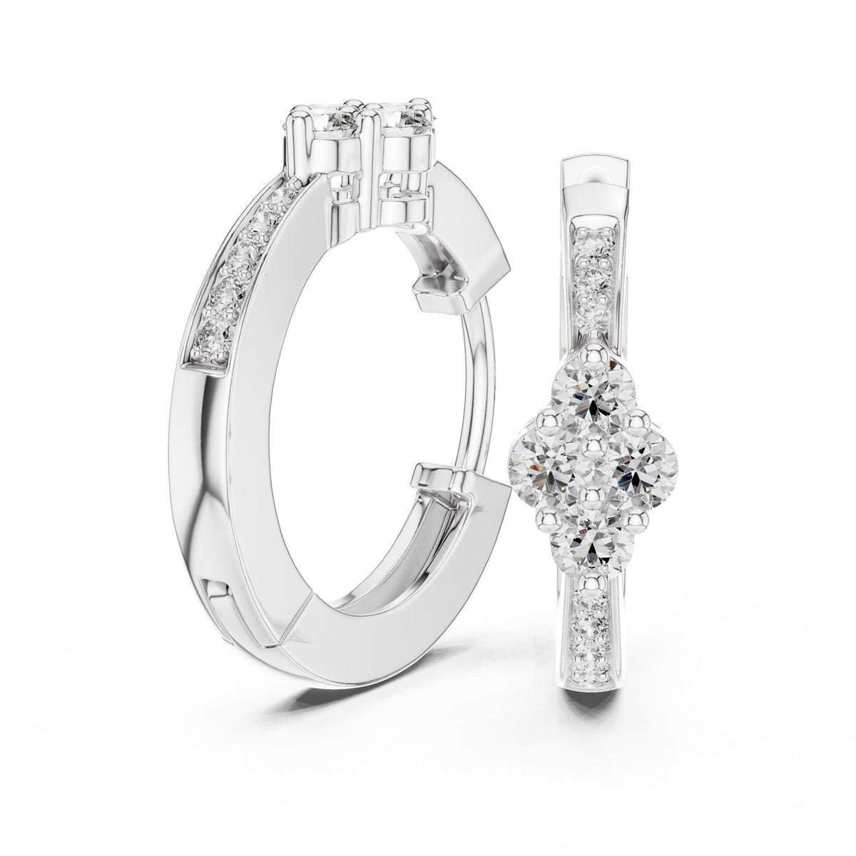 Moissanite Cluster Station Hoop Earrings – 925 Sterling Silver, 18K Gold Vermeil