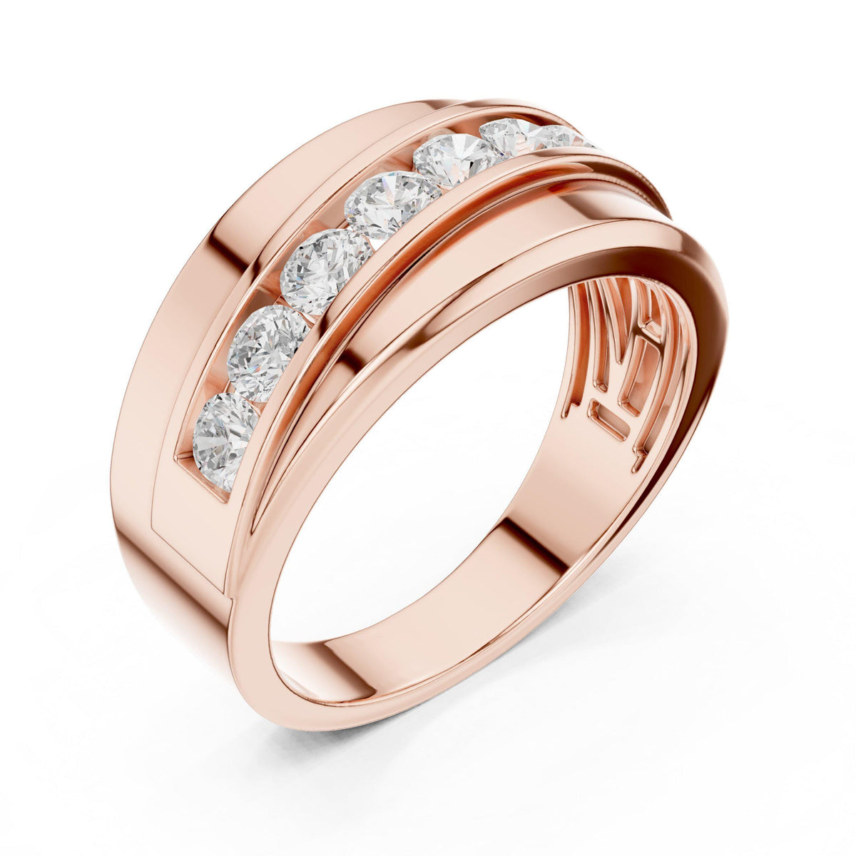 Men's Diagonal Channel-Set Moissanite Band – 925 Sterling Silver, 18K Gold Vermeil