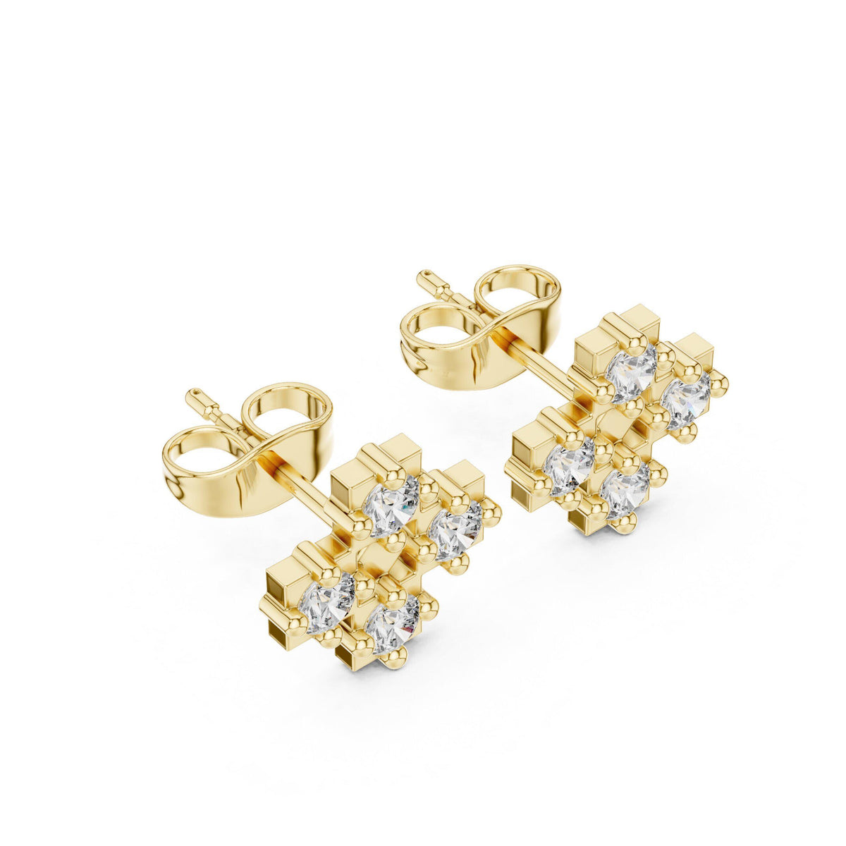 Moissanite Cross Cluster Stud Earrings – 925 Sterling Silver, 18K Gold Vermeil