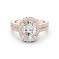 Oval Moissanite Halo Ring with Triple-Row Pavé Band – 925 Sterling Silver, 18K Gold Vermeil