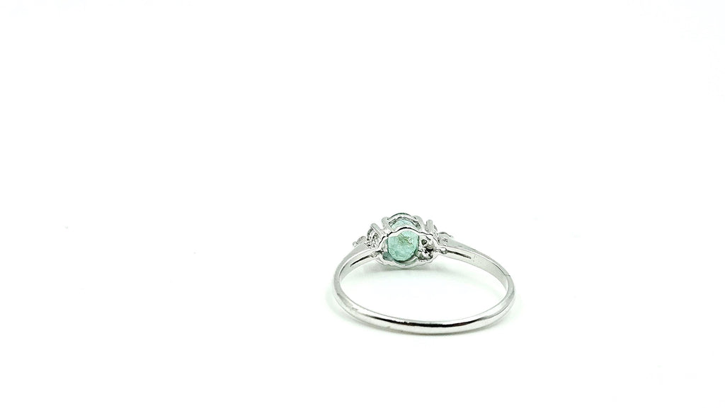 Oval Emerald Ring with Diamond-Set Shoulders – 925 Sterling Silver, 18K White Gold Vermeil