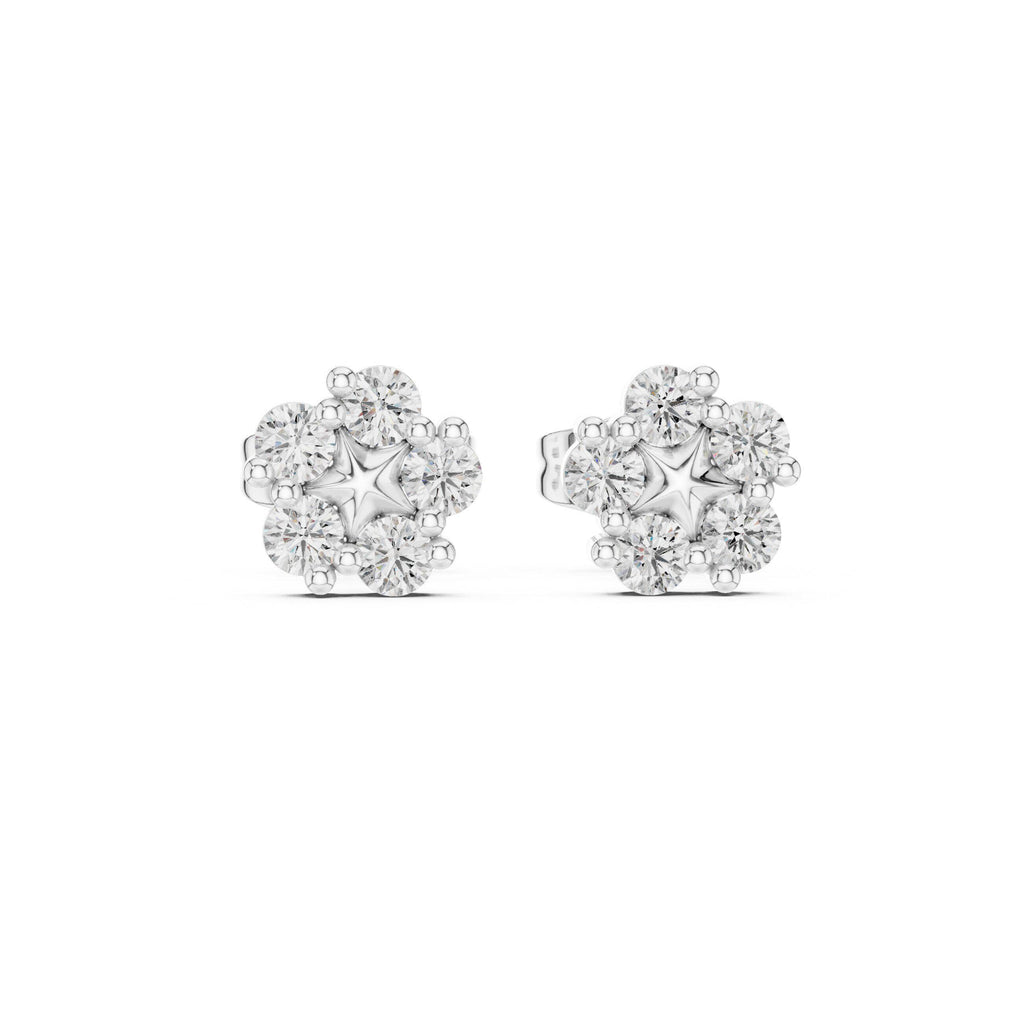 Moissanite Pinwheel Cluster Stud Earrings – 925 Sterling Silver, 18K Gold Vermeil