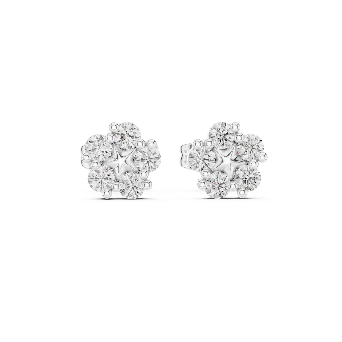 Moissanite Pinwheel Cluster Stud Earrings – 925 Sterling Silver, 18K Gold Vermeil